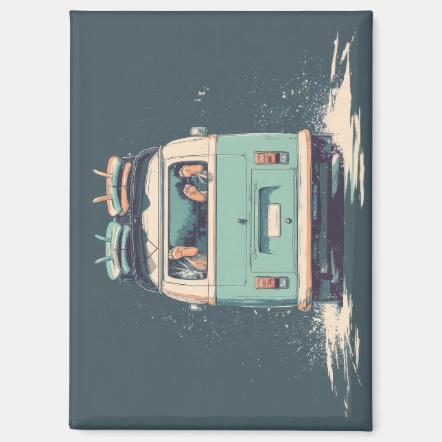 Surf Van Splash – Retro Beach Camper Magnet (Front)