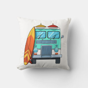 Surf Van Surfboard Palm Trees Surfing Surfer Waves Cushion
