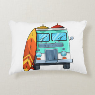 Surf Van Surfboard Palm Trees Surfing Surfer Waves Decorative Cushion