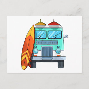 Surf Van Surfboard Palm Trees Surfing Surfer Waves Holiday Postcard