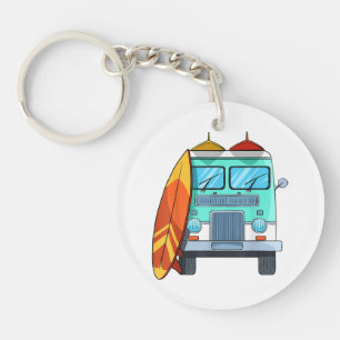 Surf Van Surfboard Palm Trees Surfing Surfer Waves Key Ring