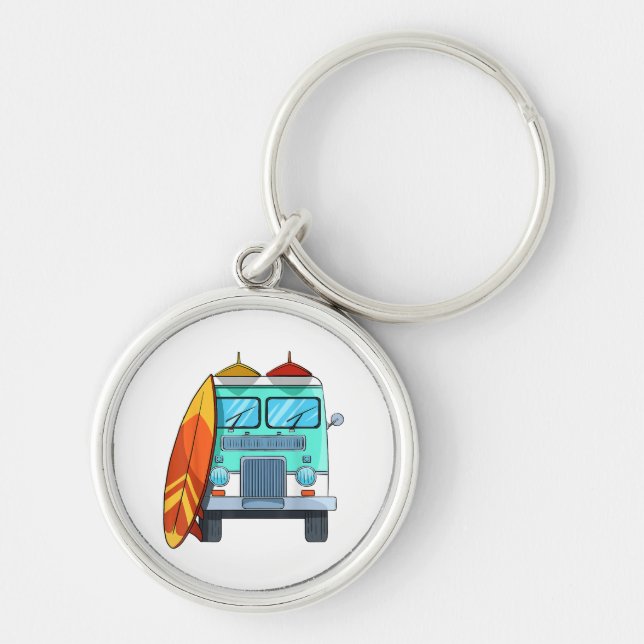 Surf Van Surfboard Palm Trees Surfing Surfer Waves Key Ring (Front)