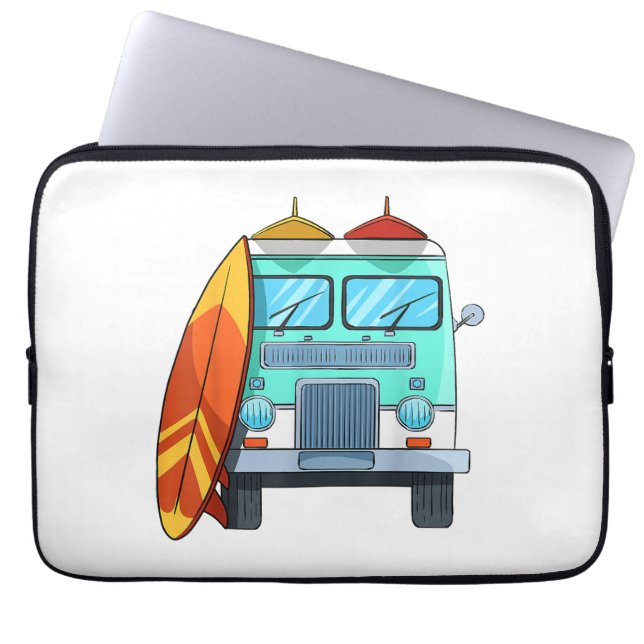 Surf Van Surfboard Palm Trees Surfing Surfer Waves Laptop Sleeve (Front)
