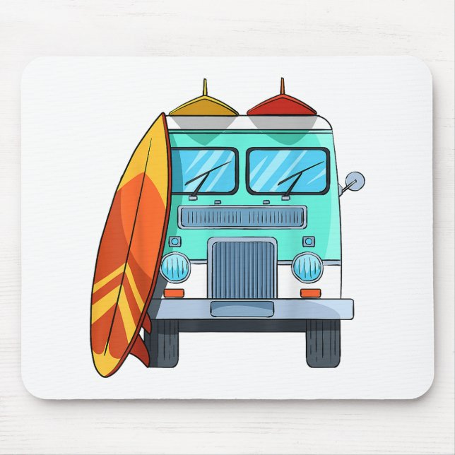 Surf Van Surfboard Palm Trees Surfing Surfer Waves Mouse Pad (Front)