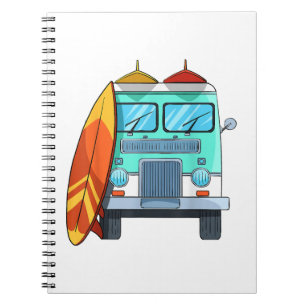Surf Van Surfboard Palm Trees Surfing Surfer Waves Notebook