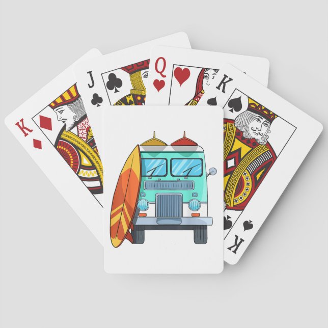 Surf Van Surfboard Palm Trees Surfing Surfer Waves Playing Cards (Back)