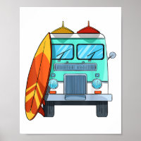 Surf Van Surfboard Palm Trees Surfing Surfer Waves