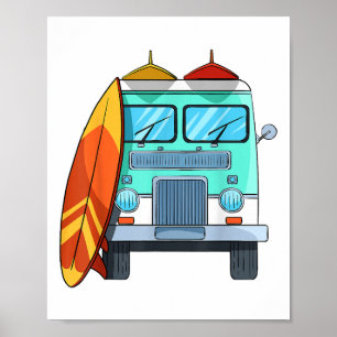 Surf Van Surfboard Palm Trees Surfing Surfer Waves Poster