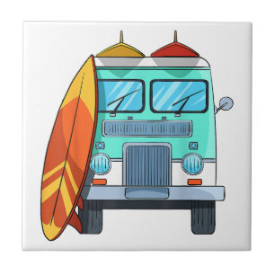 Surf Van Surfboard Palm Trees Surfing Surfer Waves Tile