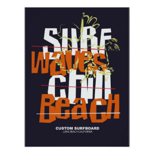 Surf Waves Custom Beach Stretched Canvas Poster