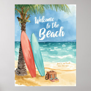 Surf Welcome to the Beach Surfboard Coastal Poster