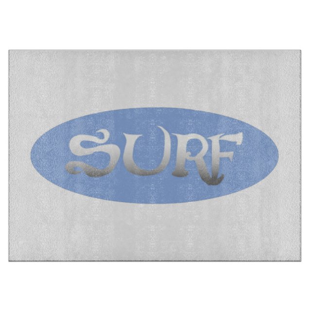 Surf white blue oval glass cutting board (Front)
