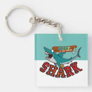 Surf with shark key ring