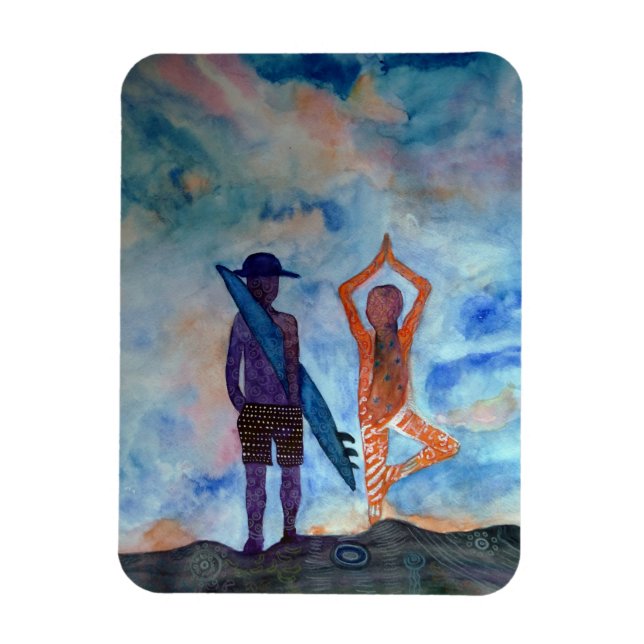 Surf Yoga Sunset Fairy Drawing  Art Photo Magnet (Vertical)