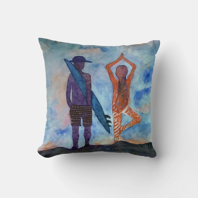 Surf Yoga Sunset Fairy Drawing Throw Cushion (Front)