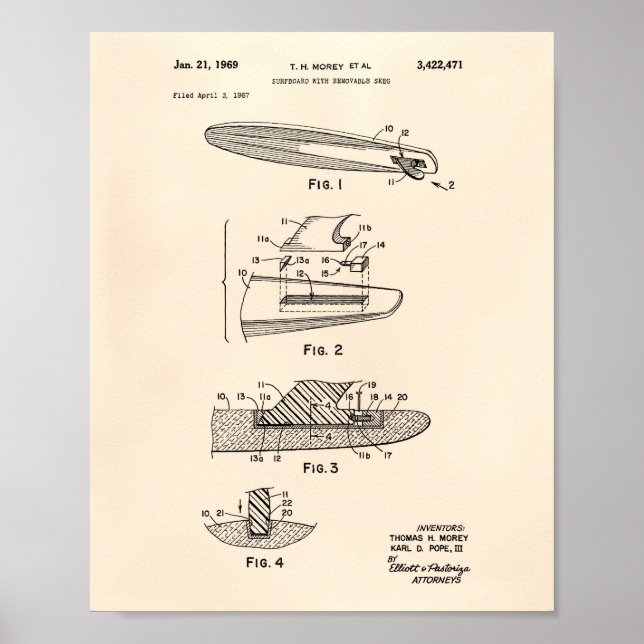 Surfboard 1969 Patent Art Old Peper Poster (Front)