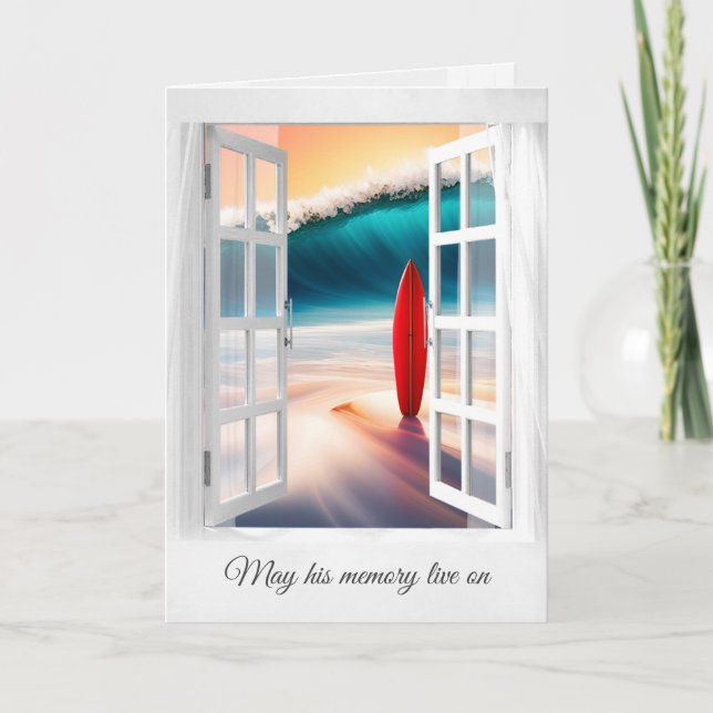 Surfboard and Ocean Wave Sympathy Card (Front)