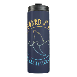 Surfboard And Shark Funny Summer Beach Vacation T Thermal Tumbler
