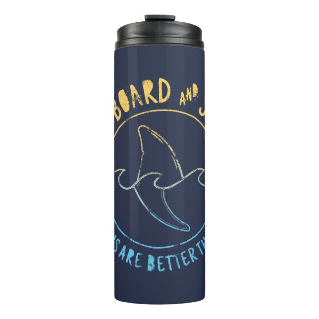 Surfboard And Shark Funny Summer Beach Vacation  T Thermal Tumbler (Front)