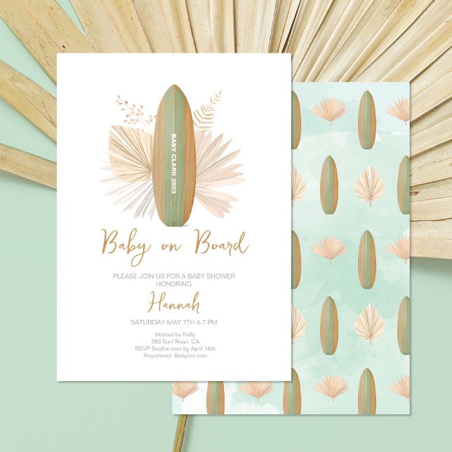 Surfboard Baby on Board Baby Shower Invitation (Creator Uploaded)