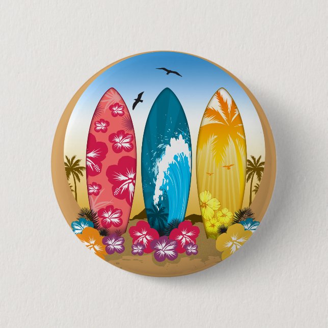 Surfboard Beach 6 Cm Round Badge (Front)