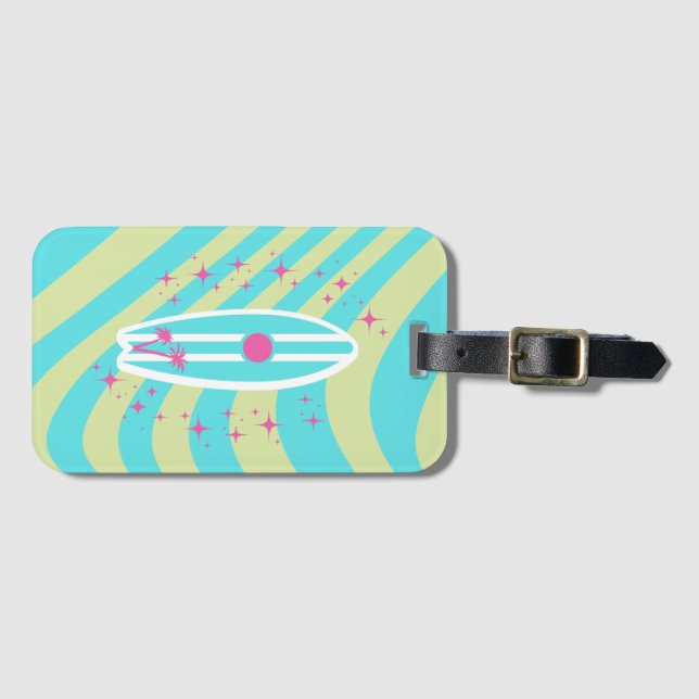 Surfboard, Beach Art, Tropical Vibes, Colourful Luggage Tag (Front Horizontal)