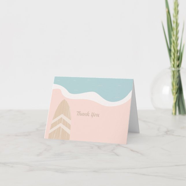 Surfboard Beach Baby Shower Folded Thank You Card (Front)