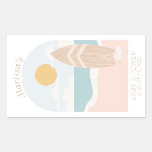 Surfboard Beach Baby Shower Rectangle Stickers (Front)