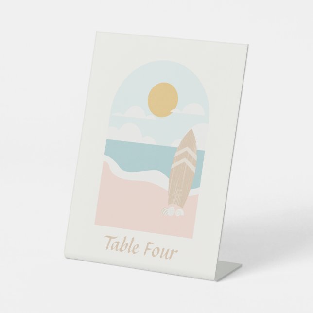 Surfboard Beach Baby Shower Table Number Pedestal Sign (Front)