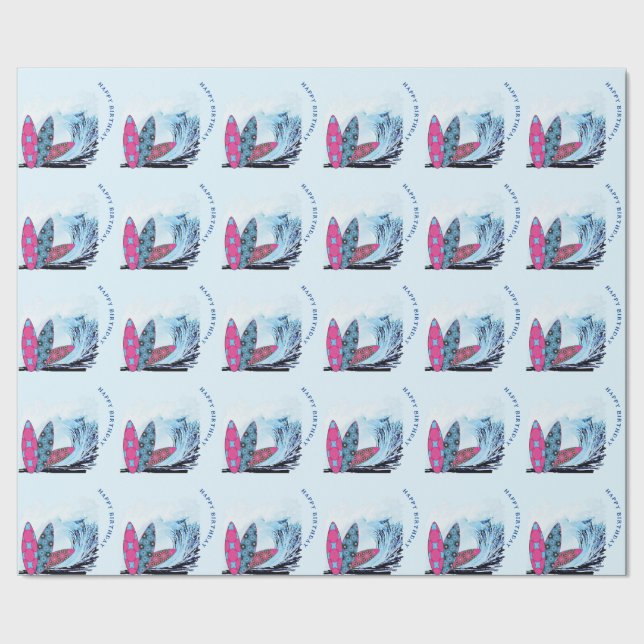 Surfboard beach birthday party wrapping paper (Seam)