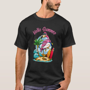 Surfboard Hello Summer Flamingo Beach Summer Vaca T-Shirt