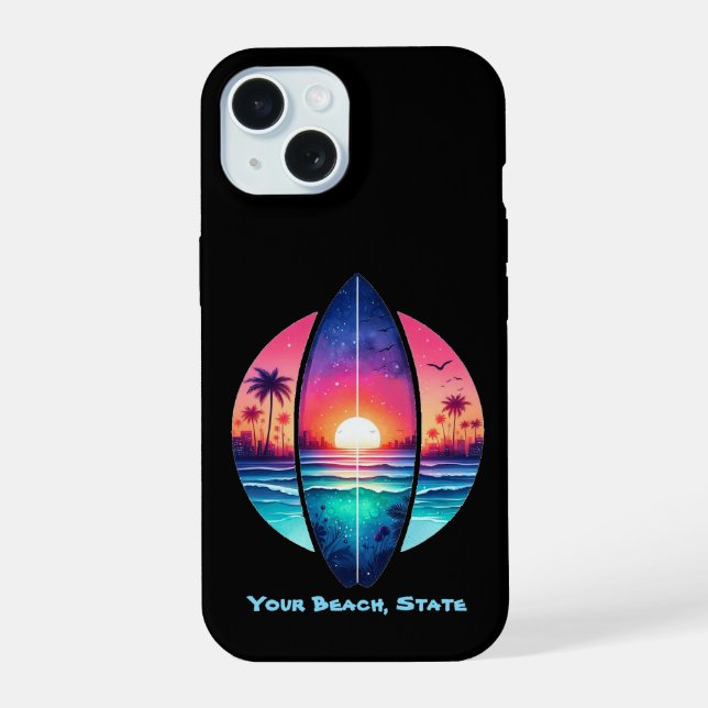 Surfboard in the Sunset iPhone 15 Case (Back)