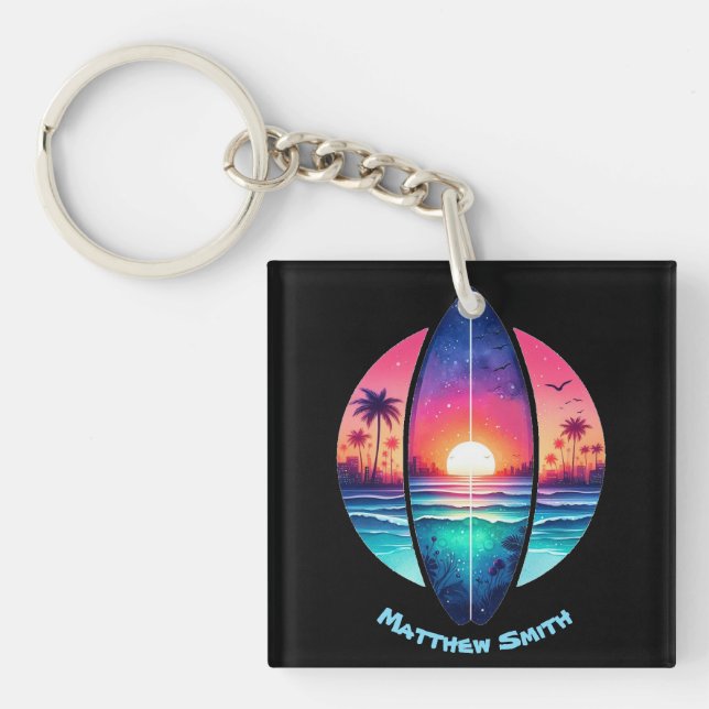 Surfboard in the Sunset Key Ring (Front)