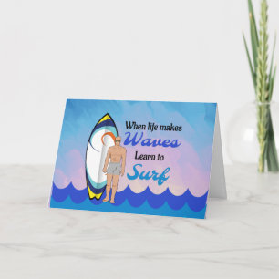 Surfboard Ocean Waves Blue Motivational Quote Card