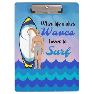 Surfboard Ocean Waves Blue Motivational Quote Clipboard