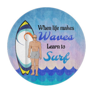 Surfboard Ocean Waves Blue Motivational Quote Cutting Board