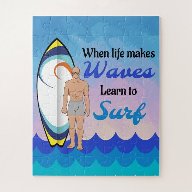 Surfboard Ocean Waves Blue Motivational Quote Jigsaw Puzzle (Vertical)