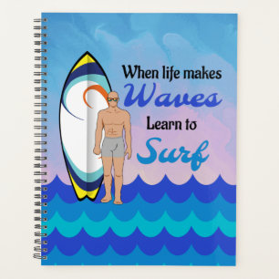 Surfboard Ocean Waves Blue Motivational Quote Planner