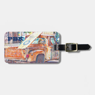 Surfboard on back of Truck Luggage Tag