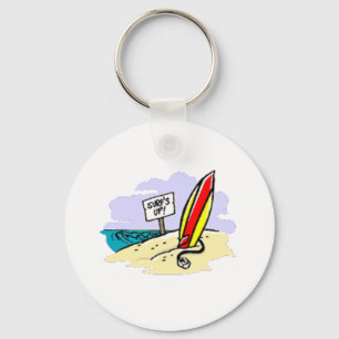 Surfboard on Beach Key Ring