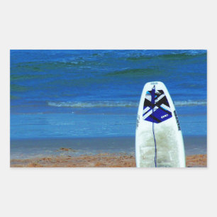 Surfboard On Beach Rectangular Sticker
