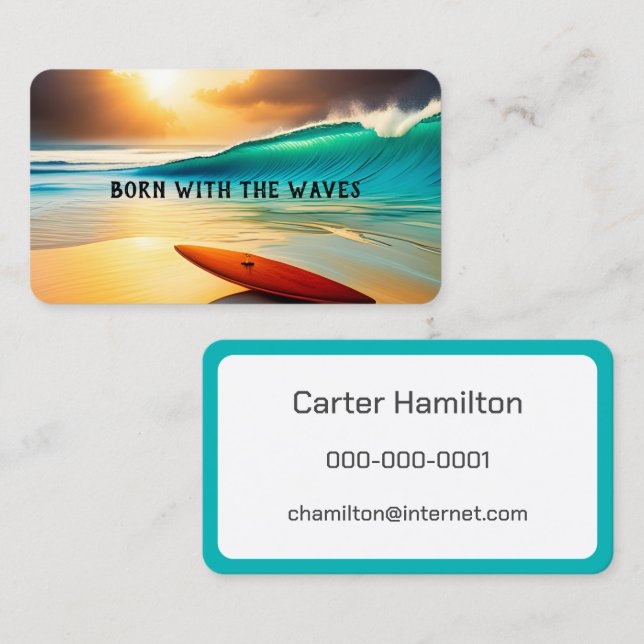 Surfboard On Ocean Beach  Business Card (Front/Back)