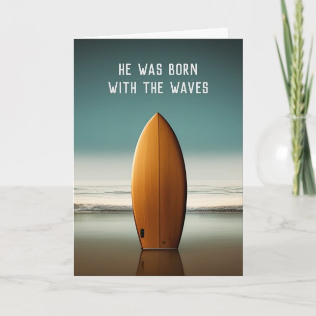 Surfboard On Ocean Beach For Sympathy  Card (Front)