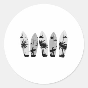 Surfboard Palm Trees Surfing Surfer Beach Summer W Classic Round Sticker