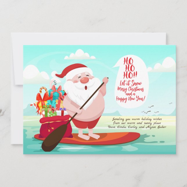 Surfboard Santa Holiday Greeting Card (Front)