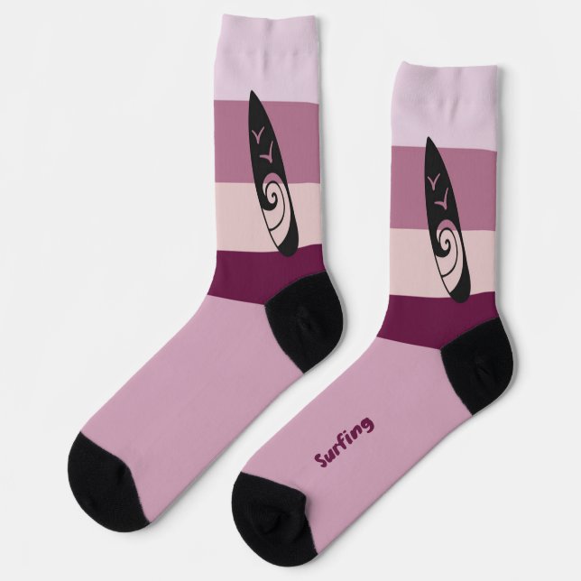 Surfboard Silhouette on Mauve Mood Colour Socks (Left)