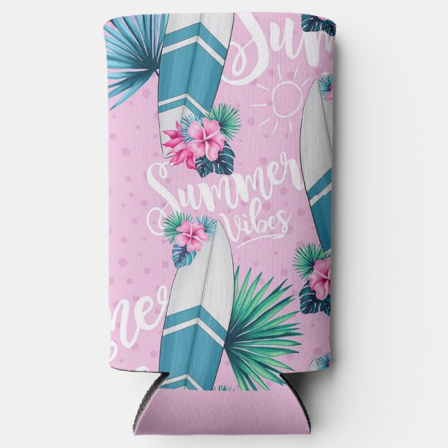 Surfboard Summer Vibes Seltzer Can Cooler (Front)