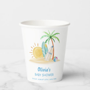 Surfboard Sunshine Beach Palm Tree Baby Shower Paper Cups