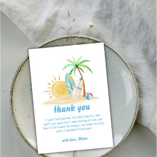 Surfboard Sunshine Beach Palm Tree Baby Shower  Thank You Card