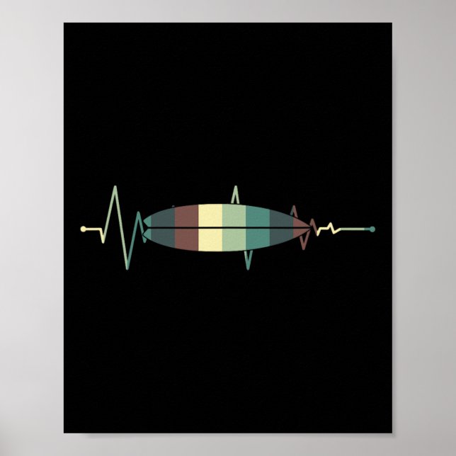 Surfboard Surf Surfer Surfboarder Heartbeat Retro  Poster (Front)